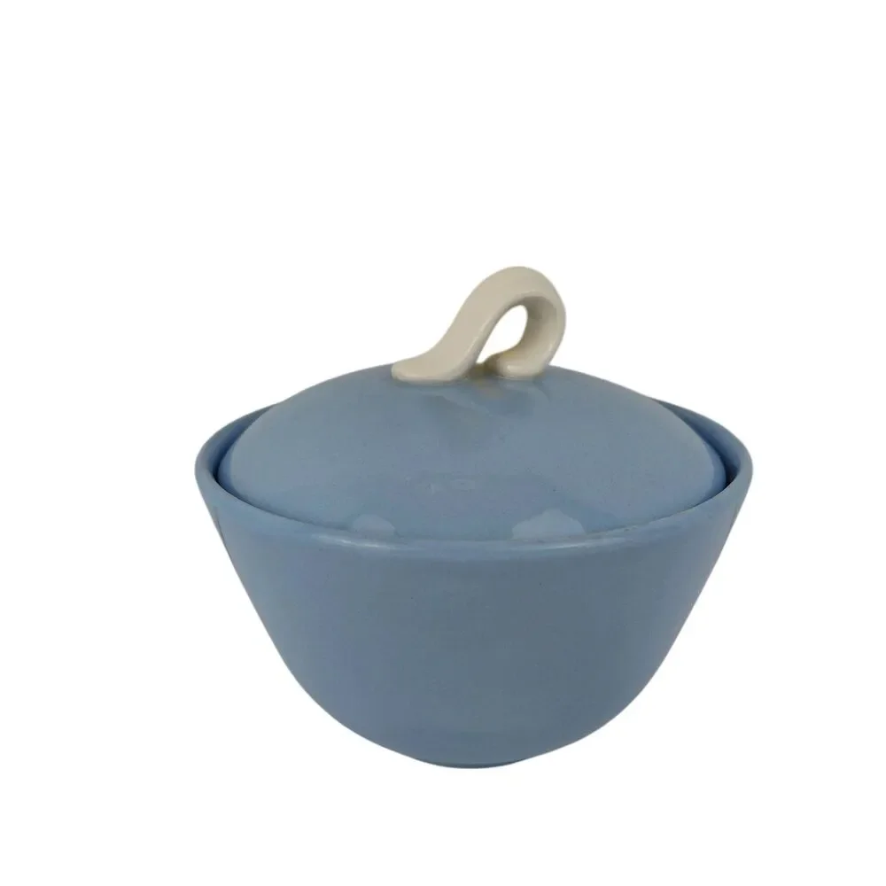 Homer Laughlin Skytone Sugar Bowl With Lid 1950's MCM Sky Blue White